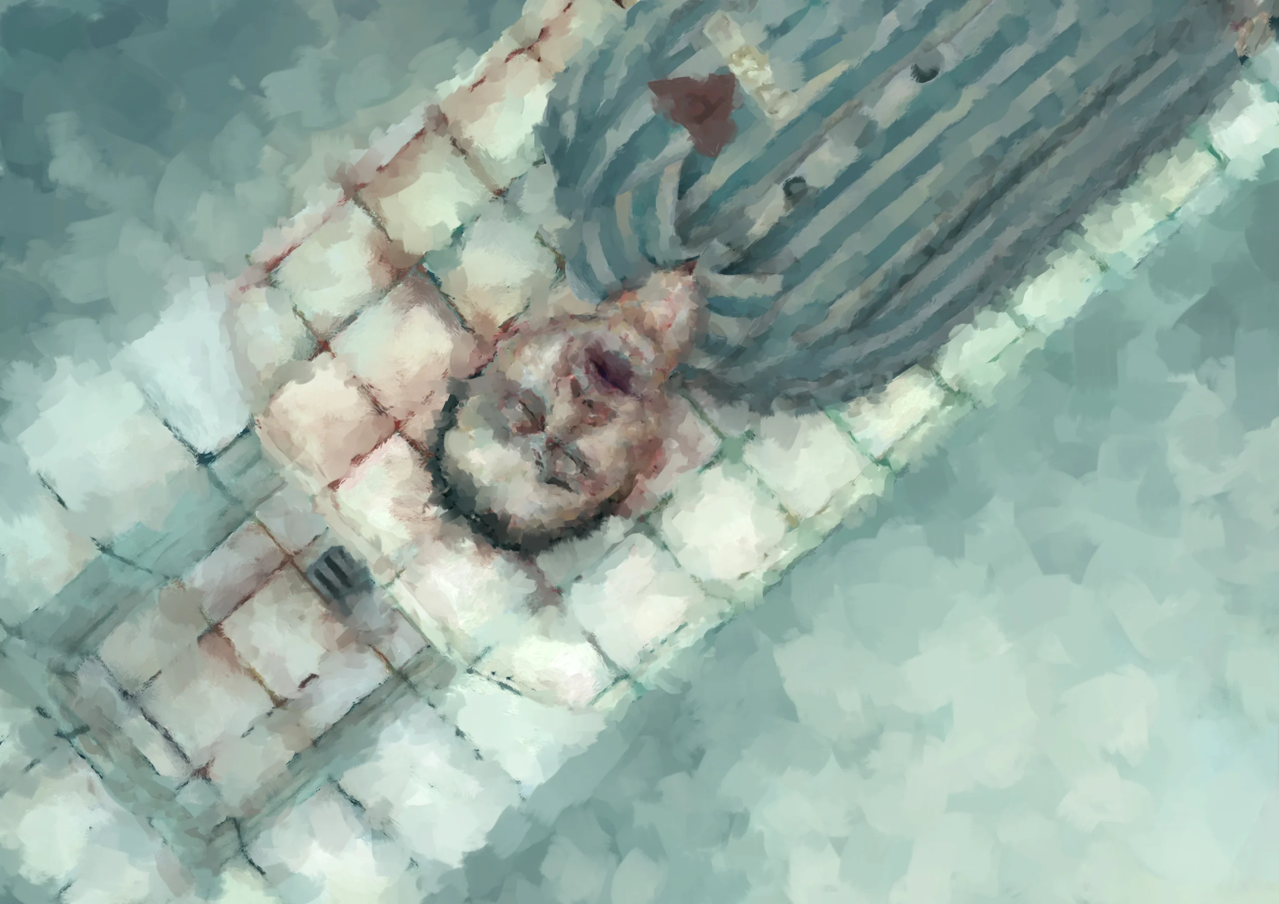 'Operation'
Painting from bachelor project 2025
Depicts the corpse of an inmate from the german concentration camp 'Buchenwald'